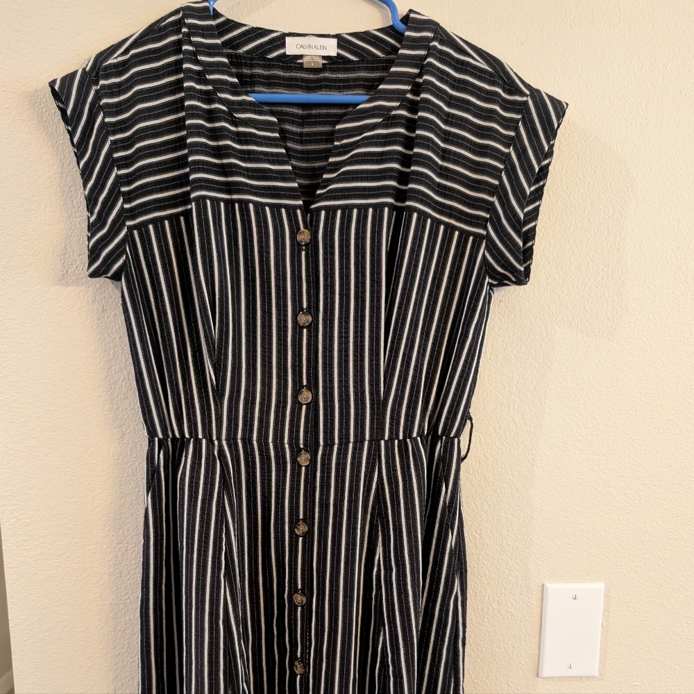 Calvin Klein Striped Maxi Dress in Black and White